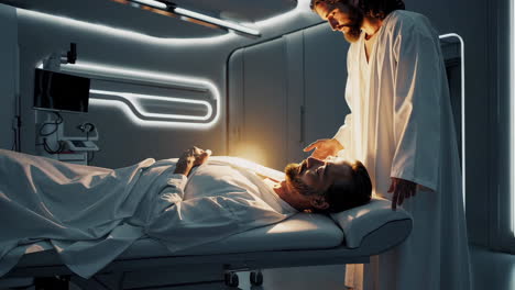 jesus heals in a futuristic hospital