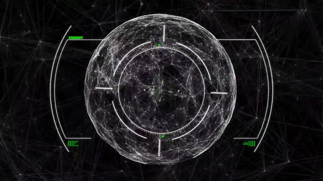 Vertical video: Wireframe tech globe emerging, green cursor initiating rings rotating and scanning