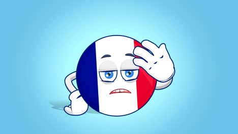 cartoon icon flag france upset with face animation with alpha matte