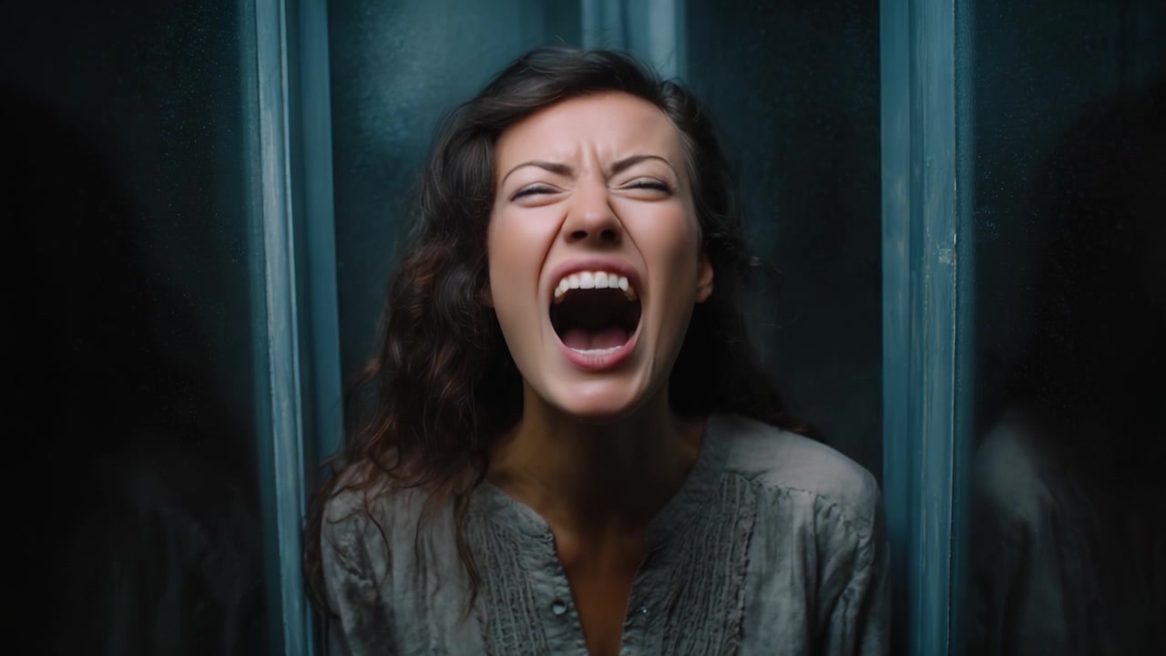 A Powerful Emotional Journey: Captivating Transformation of a Woman Expressing Anguish to Pure Joy in a Compelling Visual Narrative