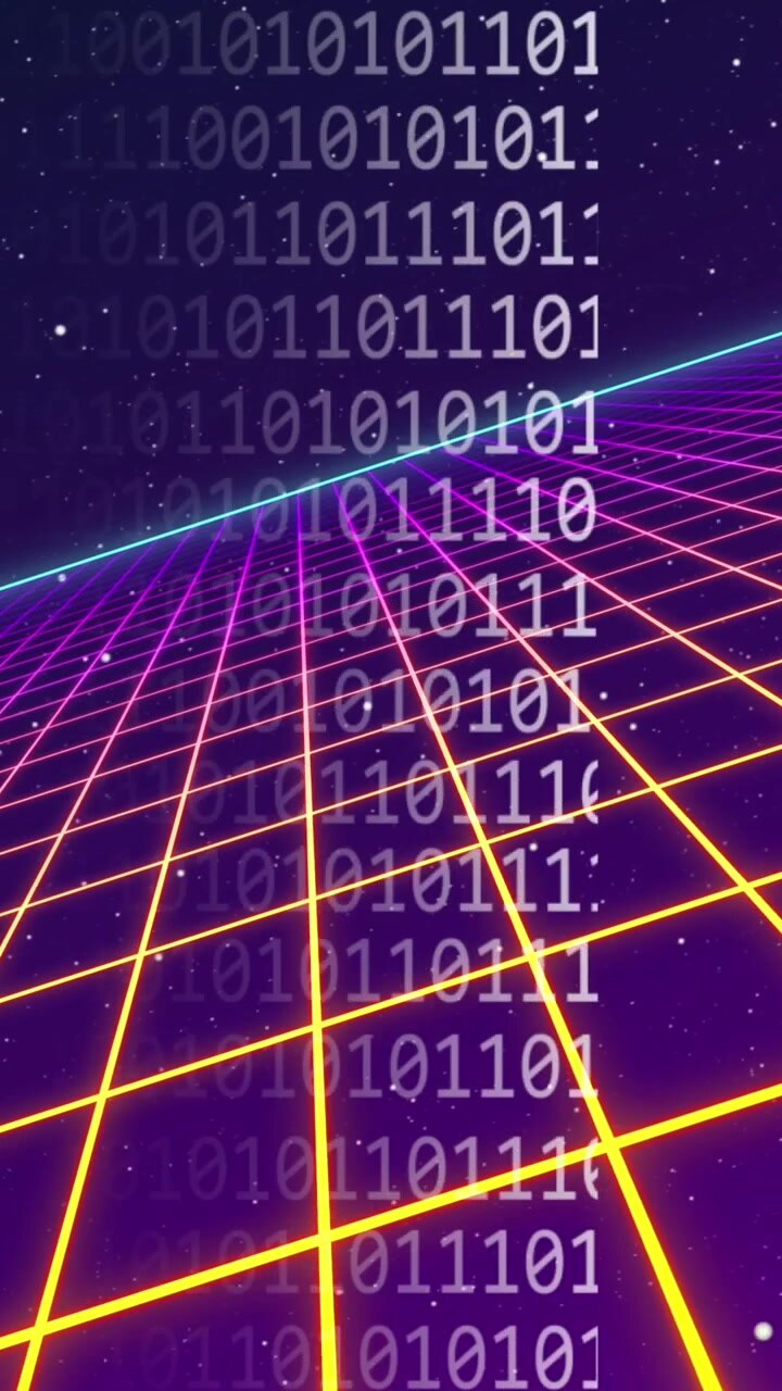 Animation of binary coding and grid network in seamless pattern against blue background