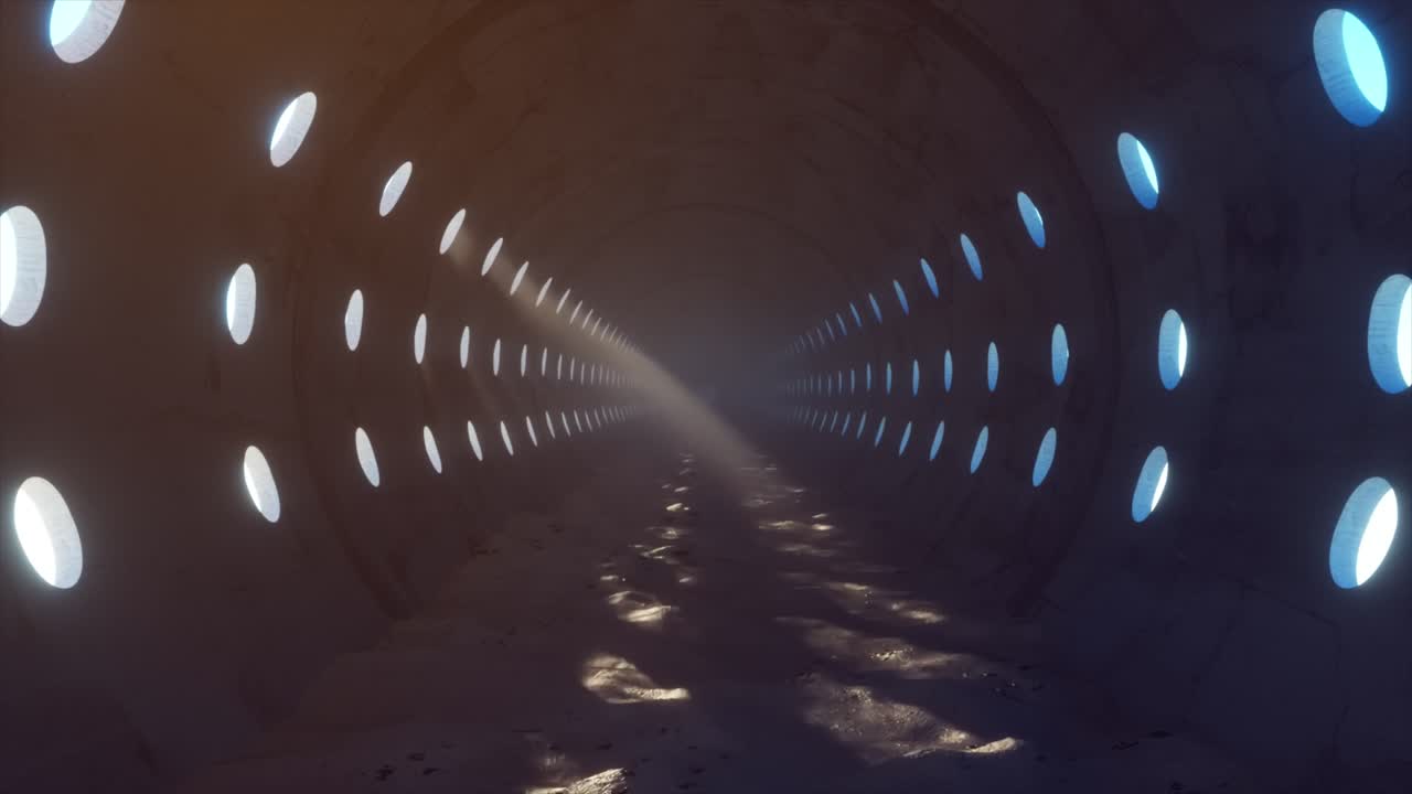 túnel de hormigón abstracto con rayos de luz