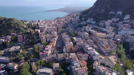 aerial shot of the center of taormina, sicily, italy a famous tourist destination