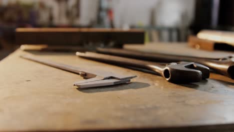 close-up of tools on a table