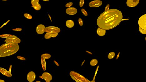 animación en 3d de monedas de euro que caen con el canal alfa