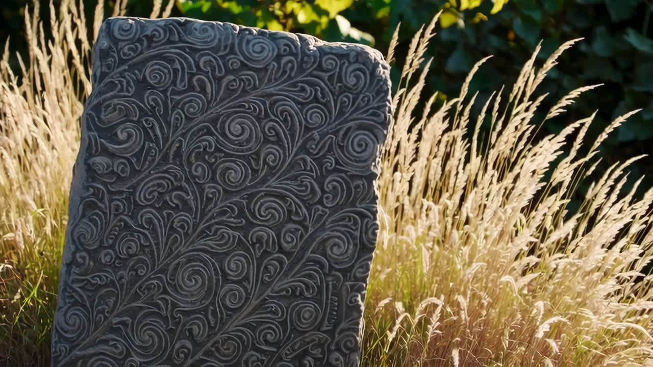 Ornate Stone Carving in a Garden Setting