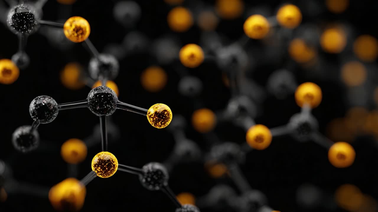 A Detailed View of Molecules with Interconnected Structures Highlighting the Unique Composition of Black and Yellow Atoms in a Scientific Setting