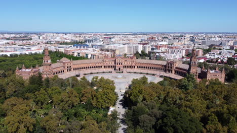 aerial view of historic plaza de espana and skyline of seville in andalusia, spain