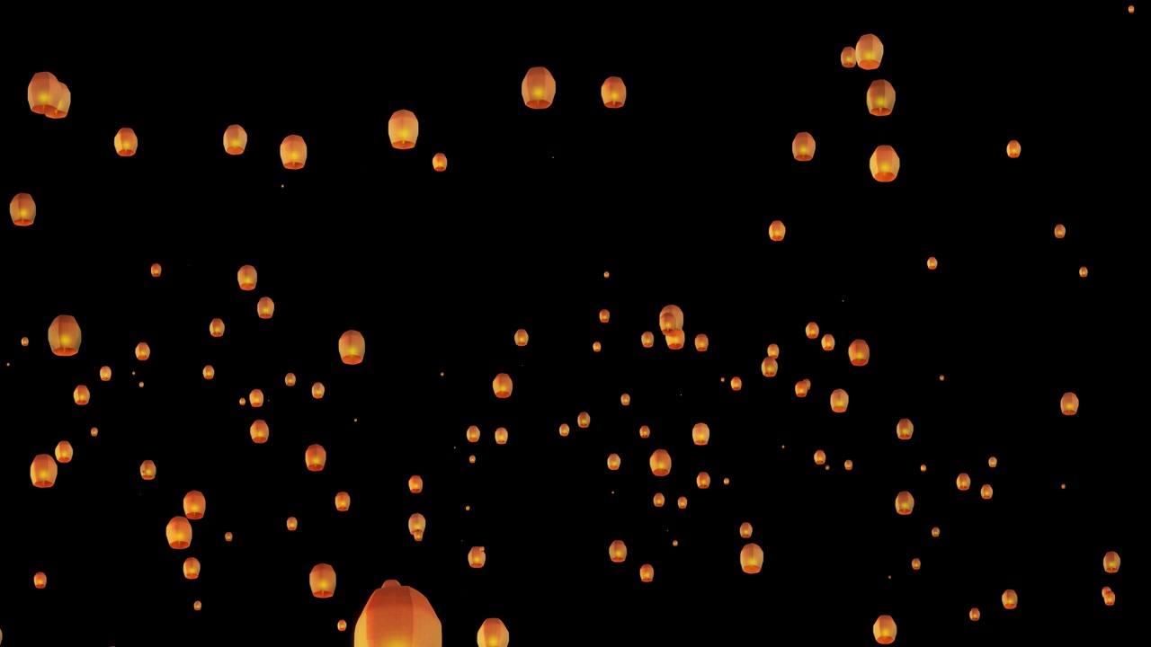 4k, magnifiques lanternes célestes volant dans le ciel nocturne, événement du Nouvel An, festival de Noël, design traditionnel