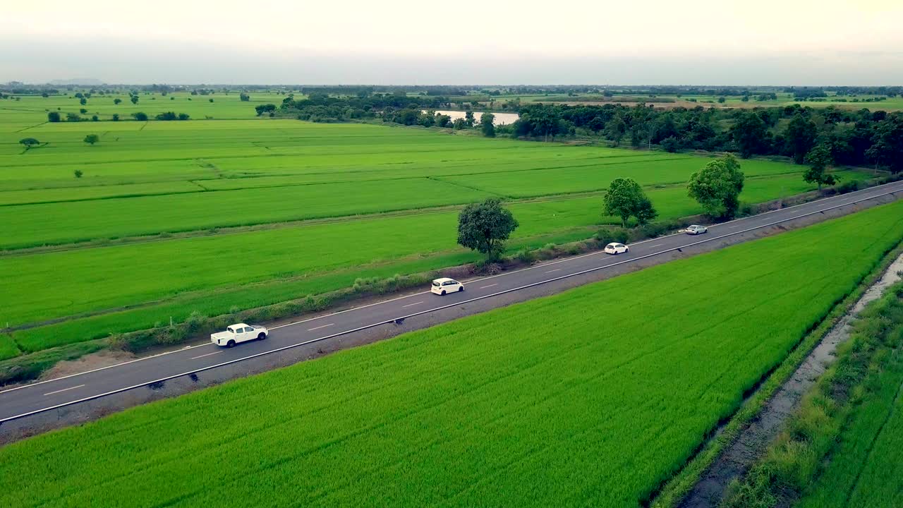 시골 도로 녹색 자연 농장 항공 아시아, 태국