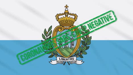 san marino swaying flag with green stamp of freedom from coronavirus, loop