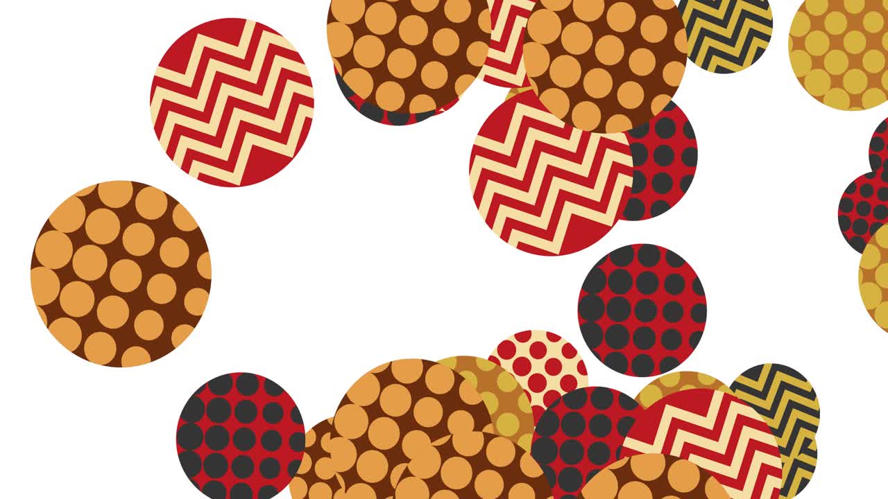 forma geométrica dentro de círculos volar y girar. patrón geométrico en estilo de los años 80. zoom en y fuera de la animación de movimiento. composición horizontal, calidad de video 4k