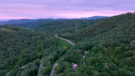 aerial speedramp over appalachia scene near boone nc, north carolina in the appalachian mountains at sunrise