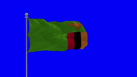 zambia 3d illustration of the waving flag on a pole with  chroma key