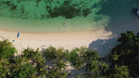 4k arial drone view looking down on papaya beach near el nido in palawan, the philippines