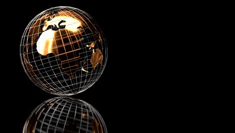 golden globe rotates on a black background with reflection, video loop