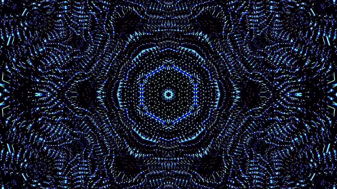 onda de luz puntos abstractos conjunto de color azul caleidoscopio fondo negro