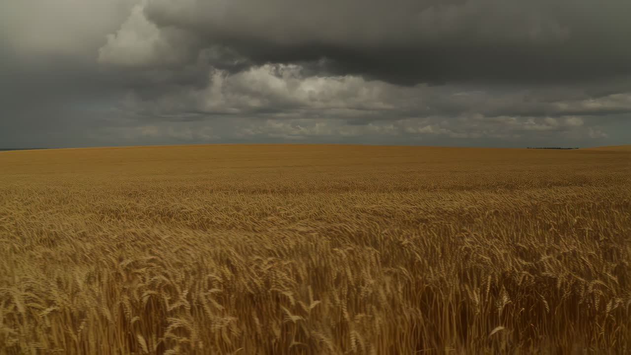 campo de trigo bajo un cielo tormentoso