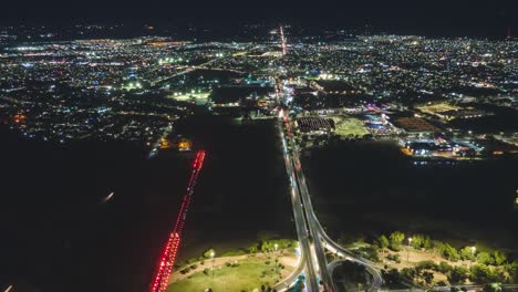 a drone, aerial hyperlapse of a busy city life