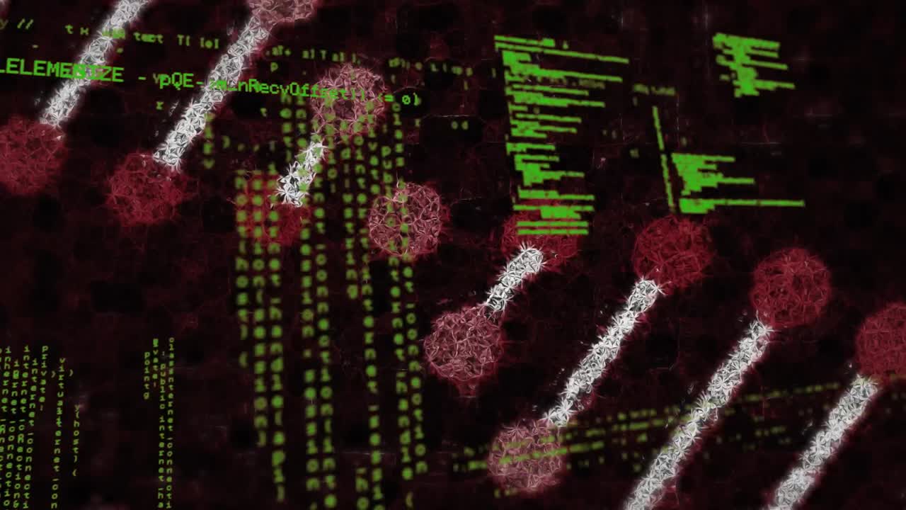 animación del procesamiento de datos sobre el hilado de cadenas de adn en 3d