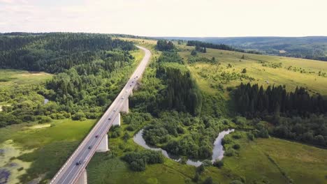 highway bridge over river in rural landscape