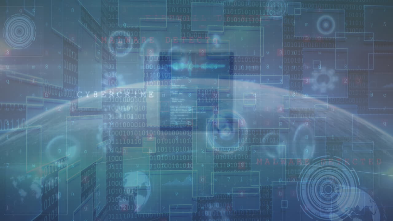 전 세계에 대한 범위 스캐닝과 데이터 처리 애니메이션