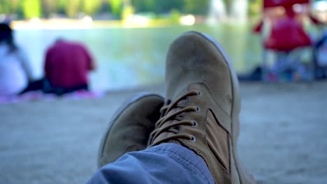 resting feet on the sand
