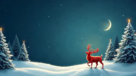 christmas reindeer in snowy forest at night