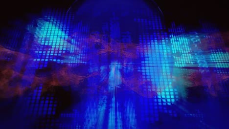 animation of digital human head moving over blue and black background