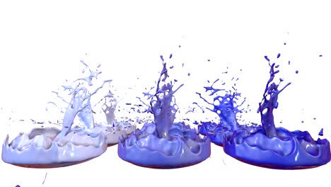 las pinturas bailan con la desaceleración del tiempo en fondo blanco. simulación de salpicaduras 3d de tinta en un altavoz musical que reproduce música. salpicadures como un fondo brillante en ultra alta calidad 4k. tonos de azul 2