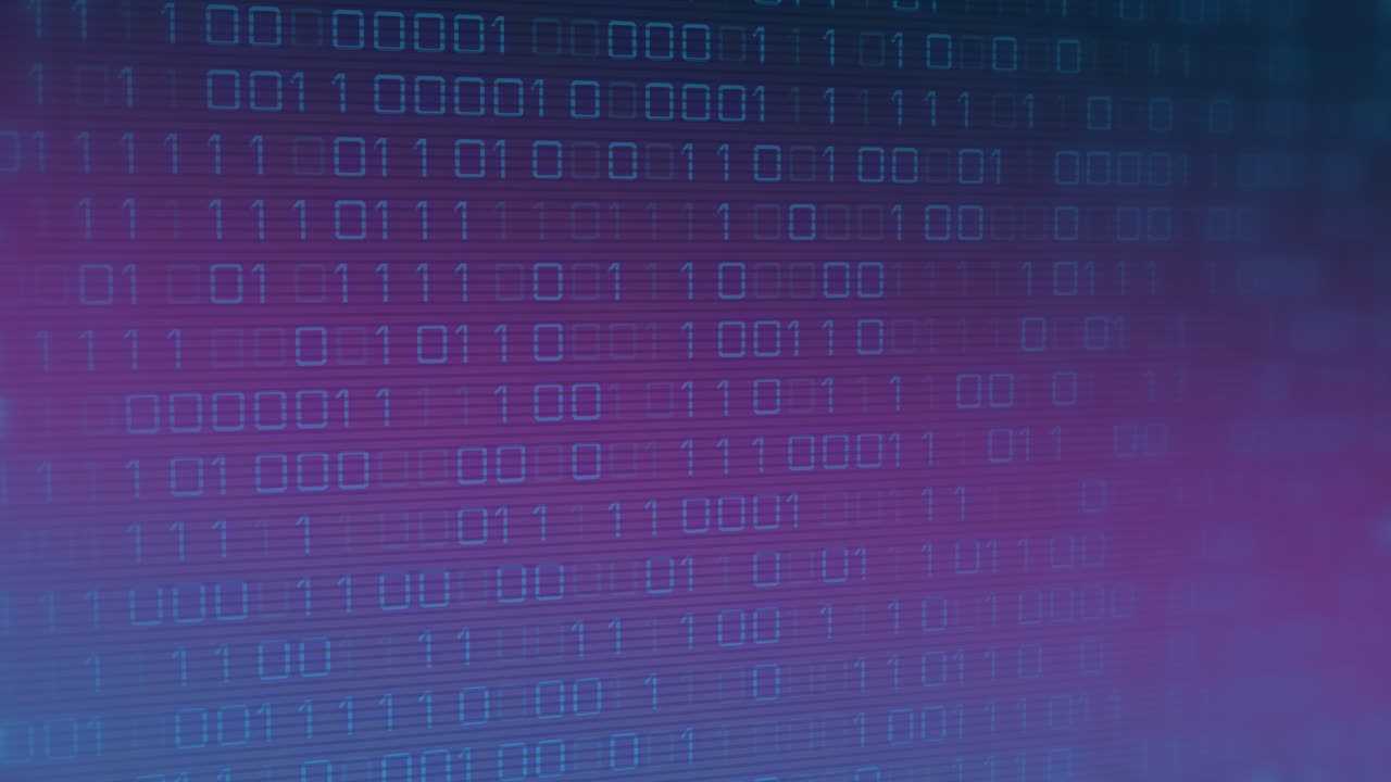Animation of binary coding over purple background