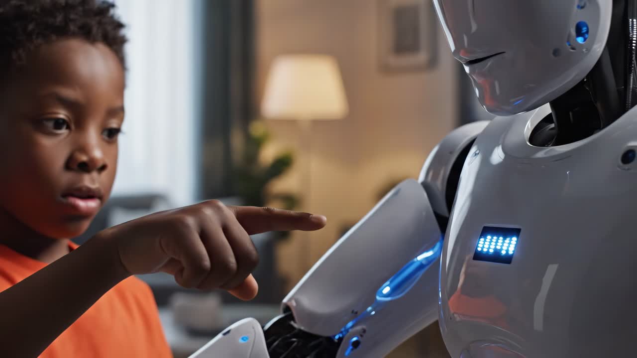 Boy Interacting with a Robot