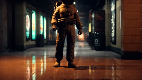 astronauta en el metro subterráneo