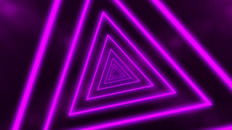 fondo abstracto con luces de neón triángulos, animación en bucle formando túnel. líneas púrpuras. animación cg renderización 3d