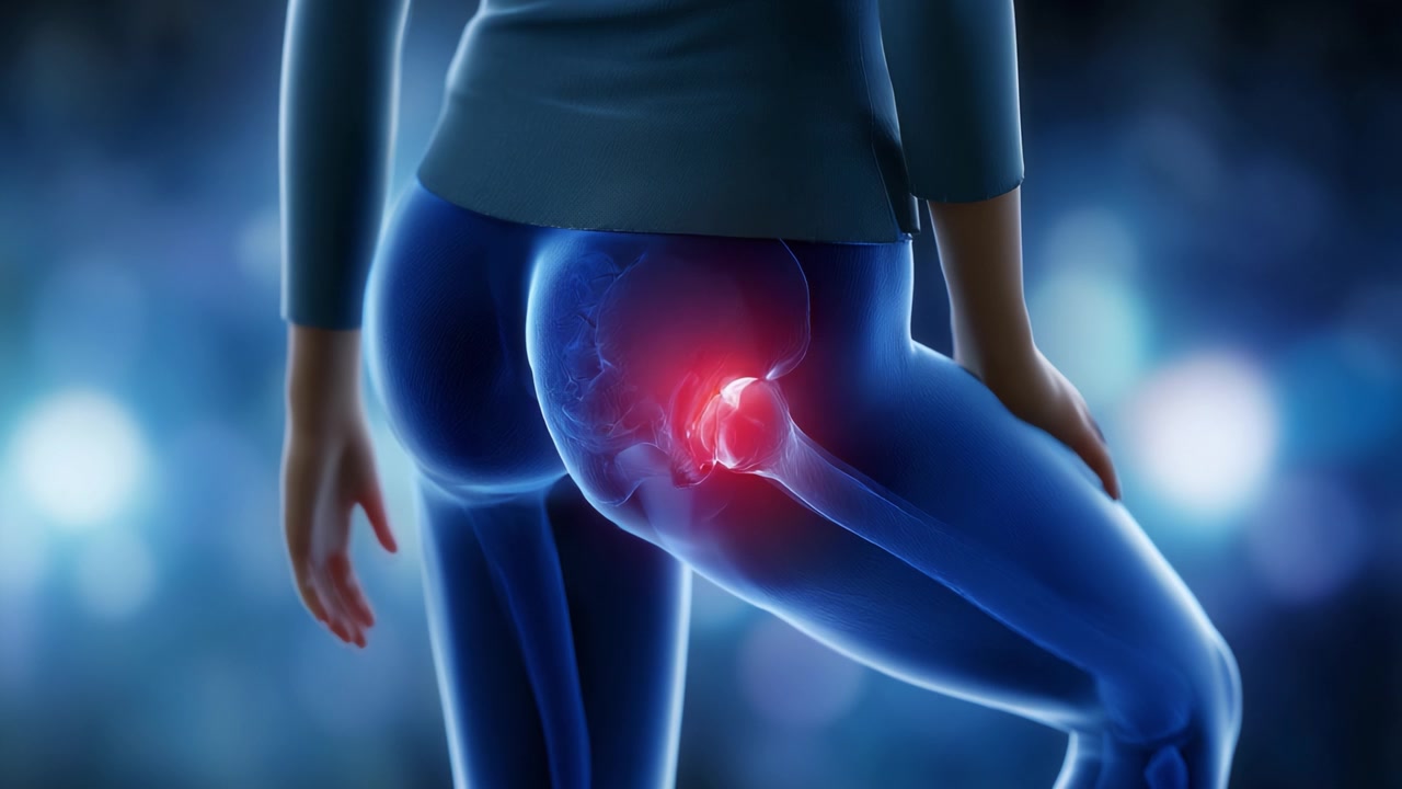 Rappresentazione Anatomica del Dolore all'Anca nel Corpo Umano: Comprendere gli Indicatori di Disagio nella Zona dell'Anca attraverso la Visualizzazione Digitale.