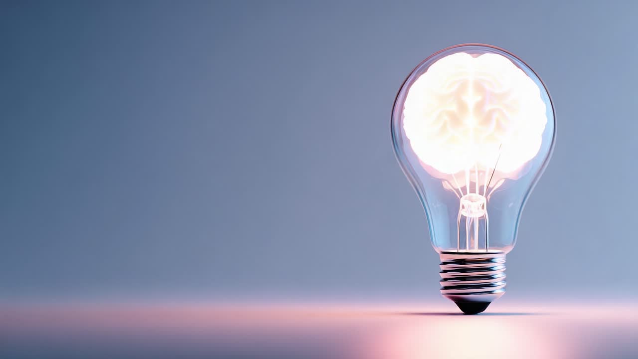 Una rappresentazione creativa dell'intelligenza: una lampadina con un cervello all'interno, che simboleggia idee innovative e pensiero concettuale nella società moderna