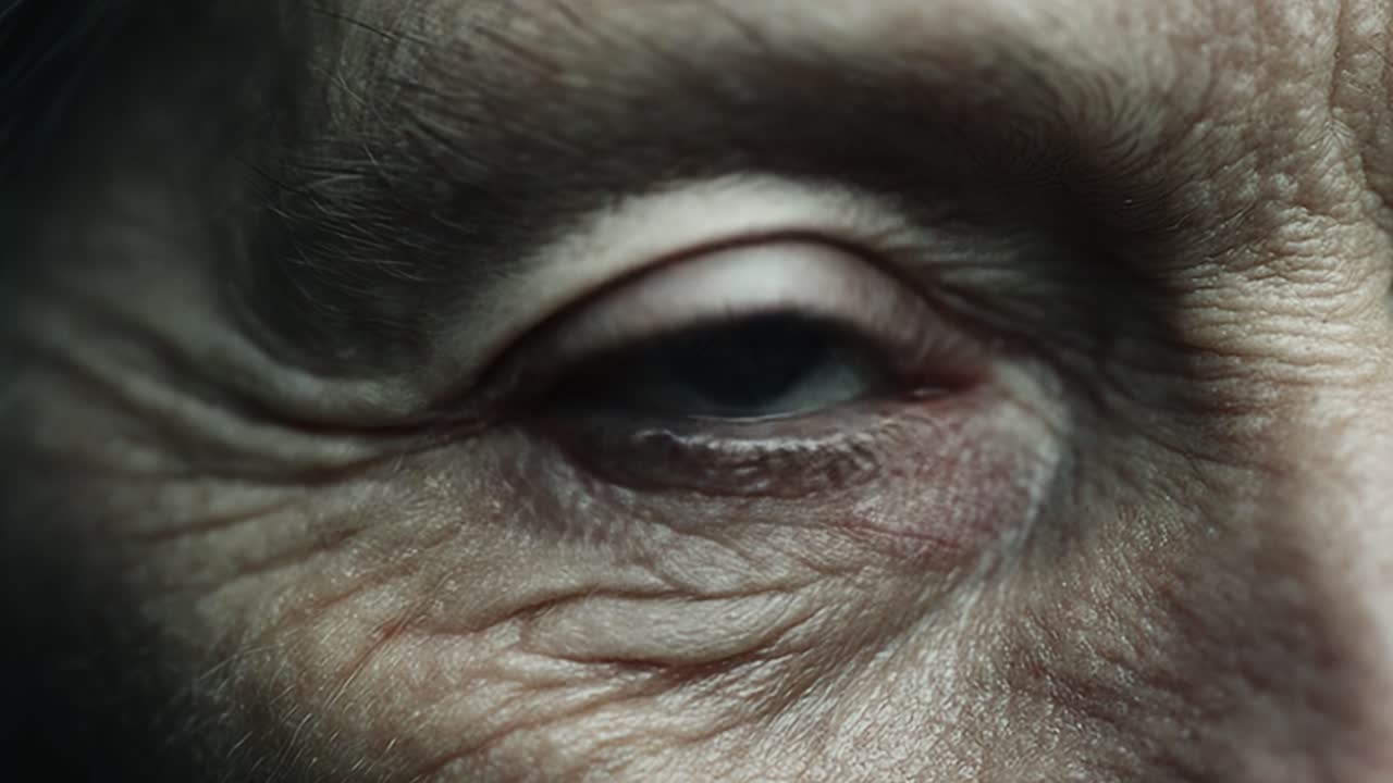 A Close-Up on the Intense Detail of an Aging Eye, Capturing the Wisdom and Experience Embedded in the Subtle Lines and Colors Found in Human Emotion
