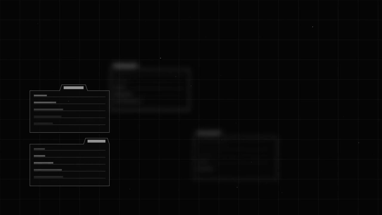 Digital Interface With Floating File Folders on Dark Grid Background