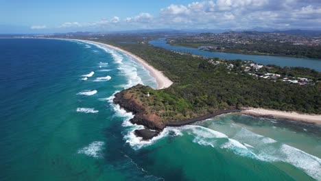 fingal headland and seascape in new south wales, australia - aerial shot