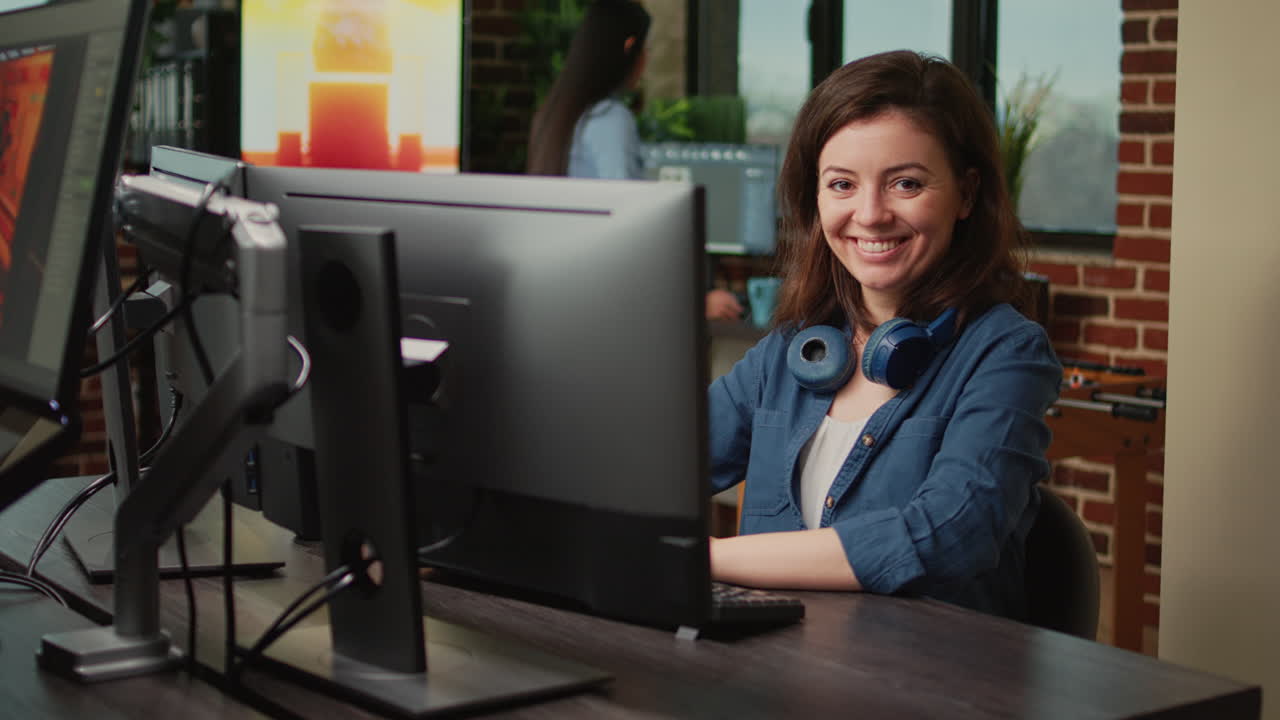 Friendly creative artist working with 3d industry interface