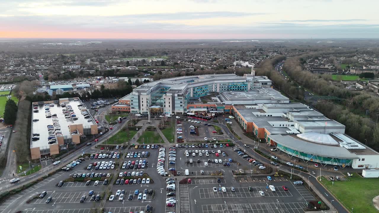 Peterborough city hospital UK establishing aerial shot