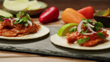 delicious chicken tacos with lime and salsa