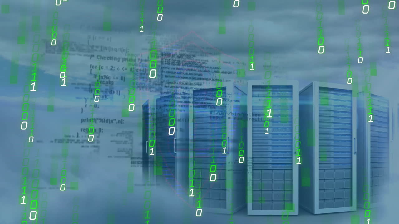 animación del procesamiento de datos financieros a través de servidores informáticos