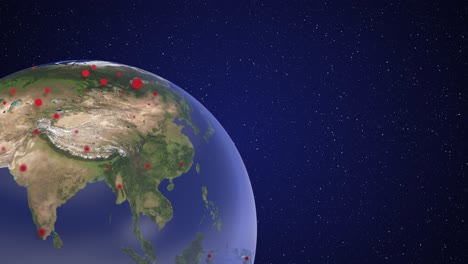 renderizado en 3d de un globo abstracto que gira con múltiples puntos rojos que simbolizan la emisión de gas al aire.