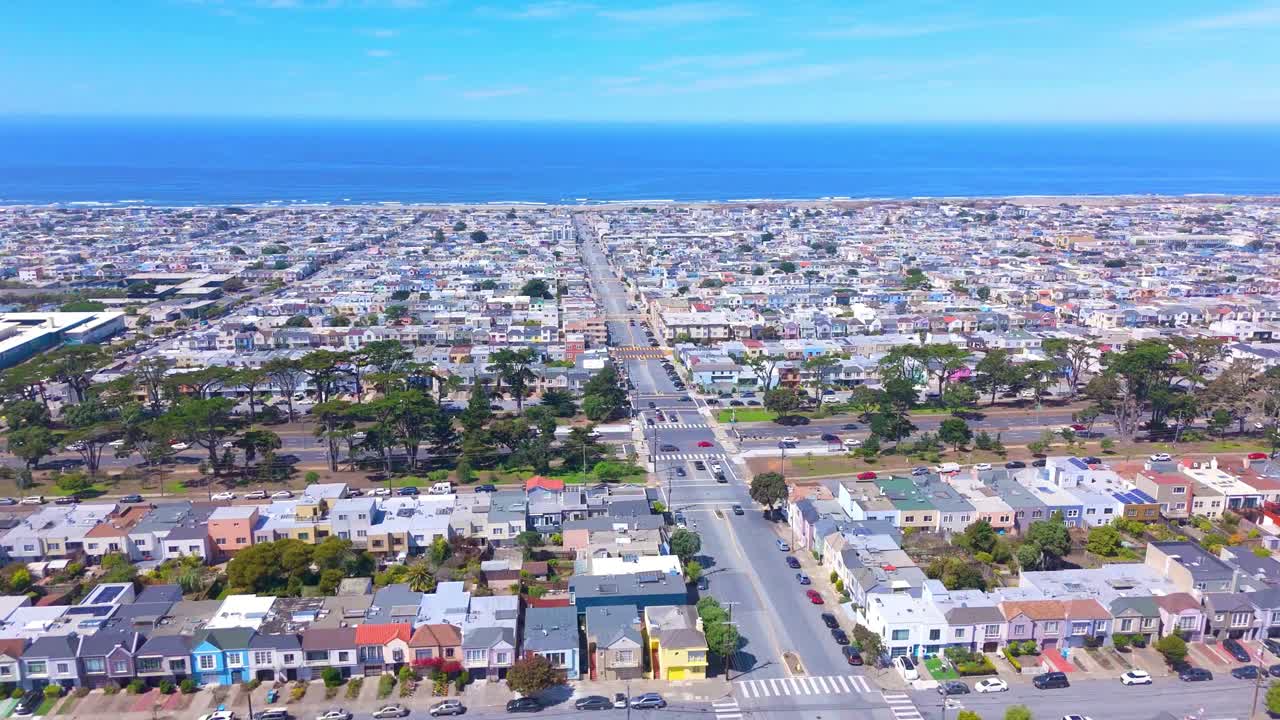 Aerial view of California coastline and quiet suburban homes