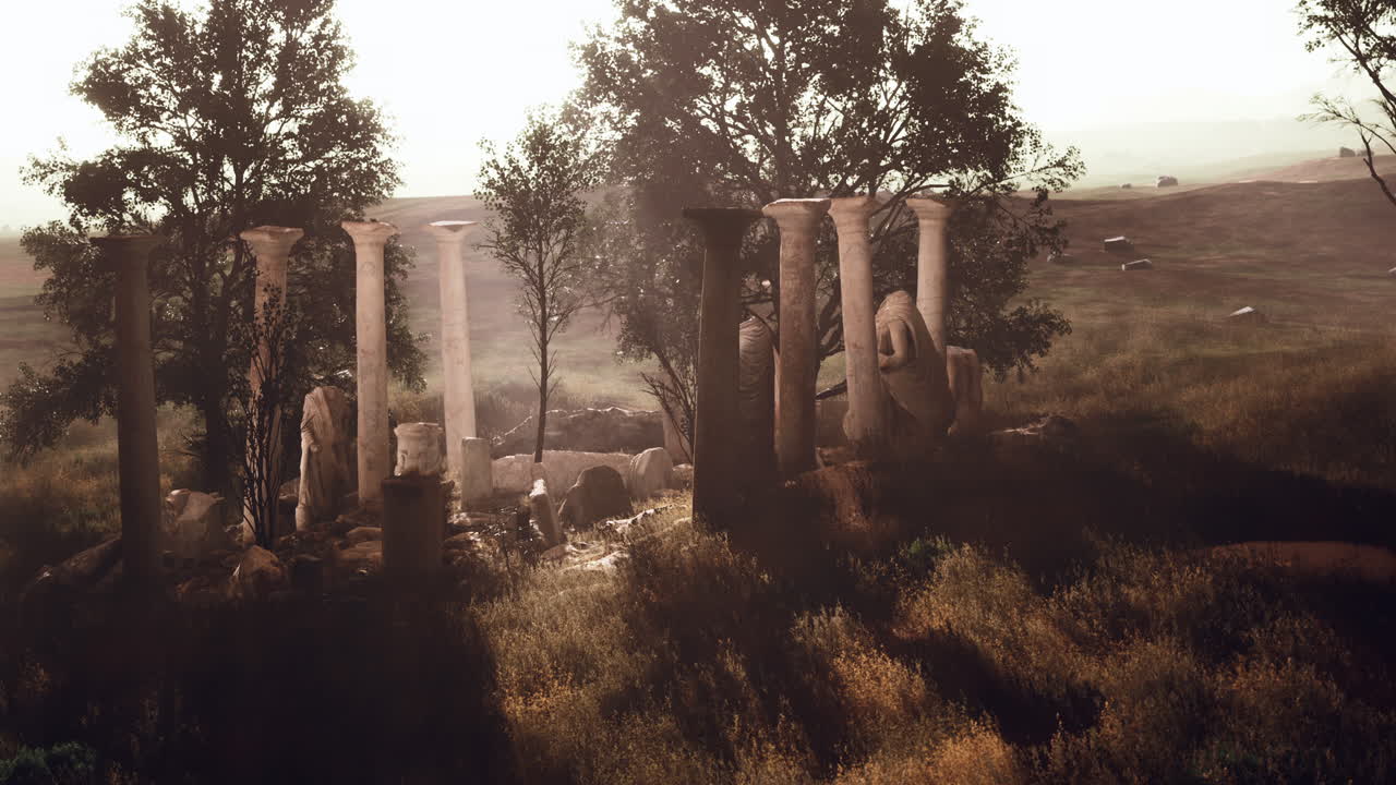 부서진 동상 들 이 있는 고대 로마의 폐허