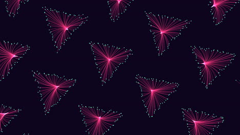 illusion neon triangles pattern in rows with neon dots on dark gradient