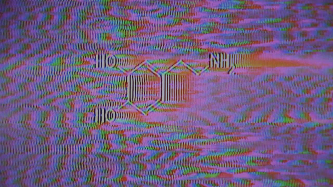 도파민의 화학적 구조는 vhs 정적 크리트 색상의 회로 벤더 줄무 ⁇ 에 표시됩니다.