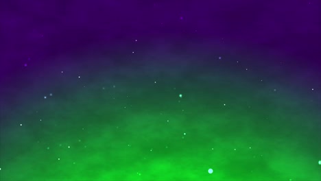 glowing white particles drift through a vibrant, abstract background of green and purple colored smoke. atmospheric and versatile motion graphic