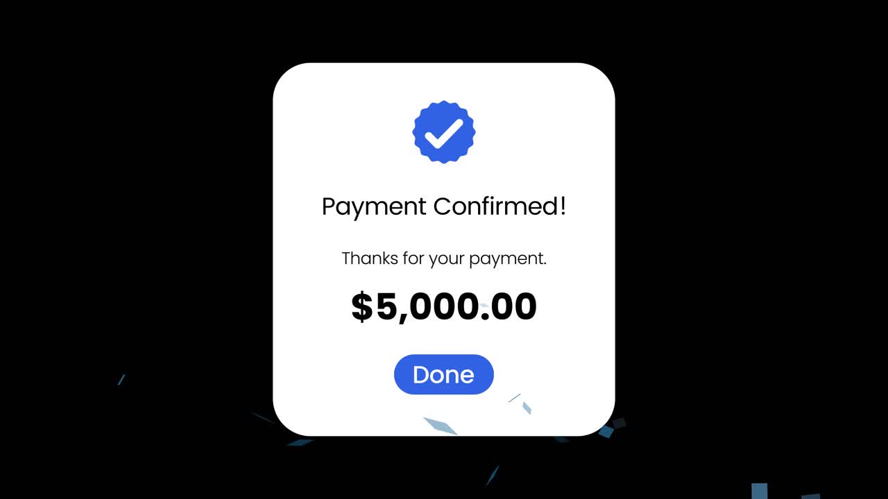 Digital Payment Confirmation with Increasing Money and Confetti